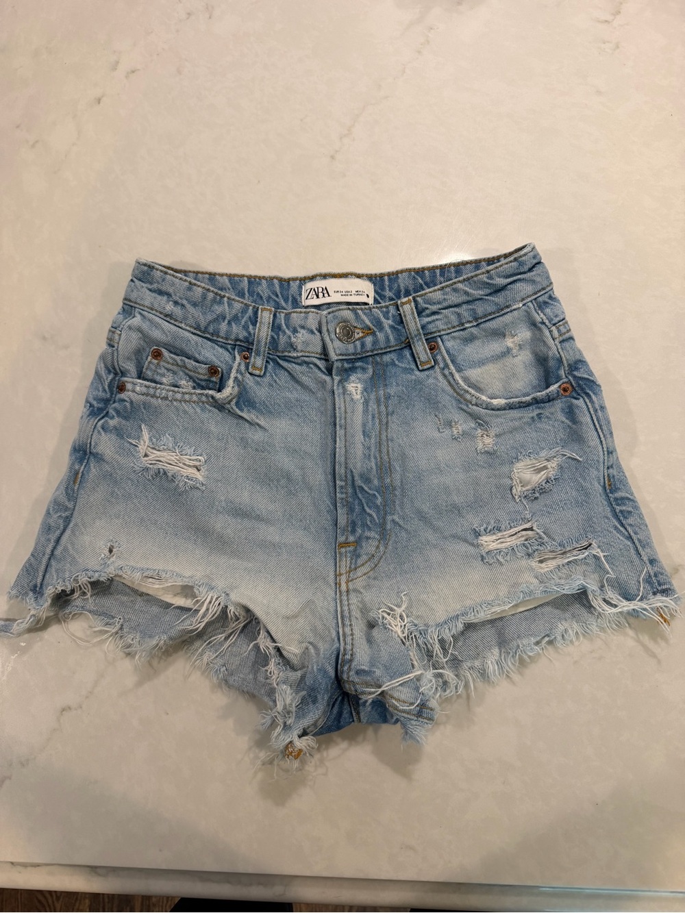 Zara Light Wash Distressed Denim Cutoff Shorts